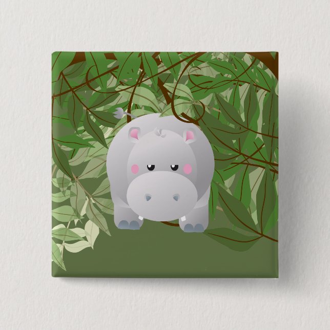 Cute Hipo Jungle  Animals Party Button (Front)
