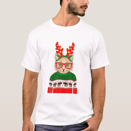 Cute Hippie Cat Funny Christmas T_Shirt
