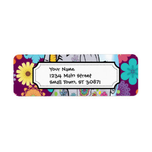 Cute Hippie Elephant with Colorful Flowers Label