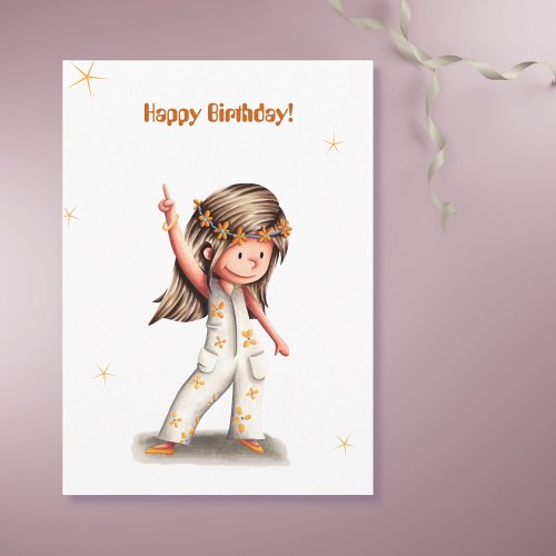 Cute Hippie Flower Girl Birthday Card
