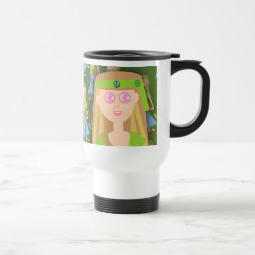 Cute Hippie Girl Deluxe Art Fun Pattern Retro Travel Mug