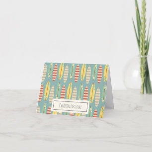Cute Hippie Hawaii Surfing Surfboard Pattern Blue Note Card
