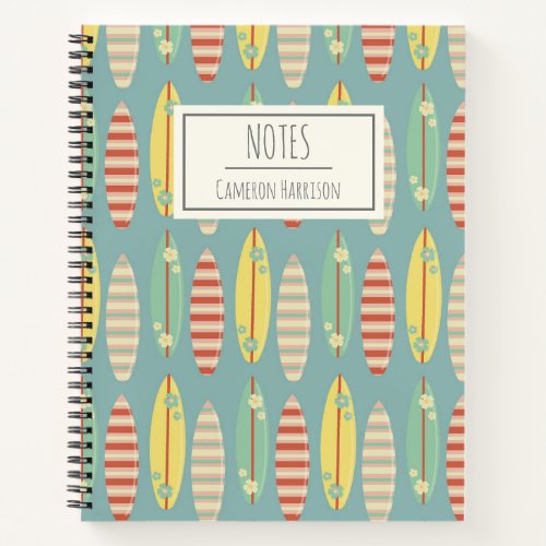 Cute Hippie Hawaii Surfing Surfboard Pattern Blue Notebook