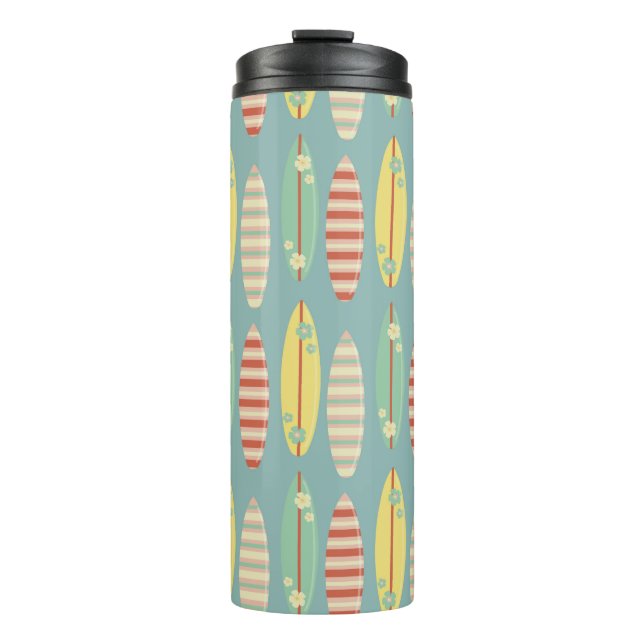 Cute Hippie Hawaii Surfing Surfboard Pattern Blue Thermal Tumbler (Front)