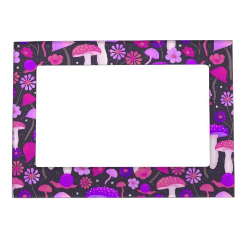 Cute Hippie Mushrooms Pattern Purple Pink  Black Magnetic Frame