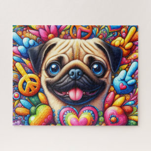Cute Hippie Pug Jigsaw Puzzle
