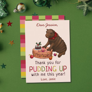 Cute Hippo and Pudding Funny Christmas Thank You Holiday Card