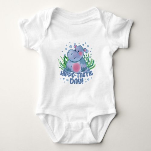 Cute hippo baby animal t_shirt design baby bodysuit