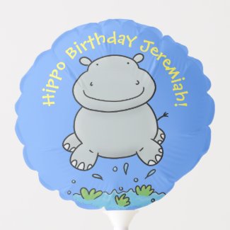 Cute hippo baby jumping cartoon illustration balloon