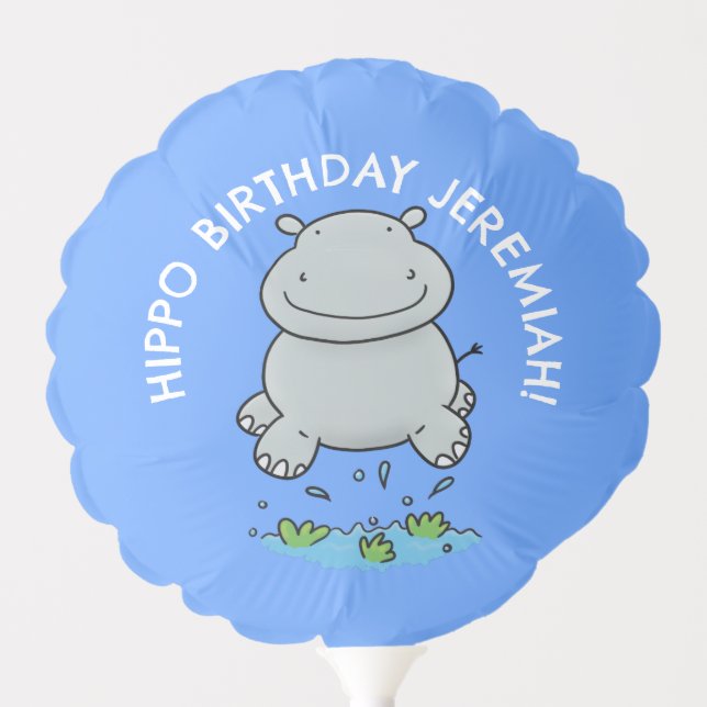 Cute hippo baby personalized cartoon birthday balloon (Front)
