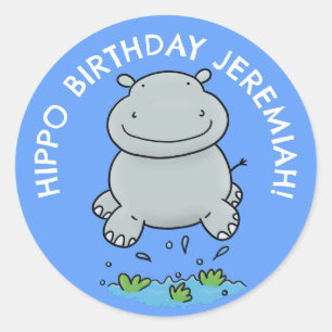 Cute hippo baby personalized cartoon birthday classic round sticker