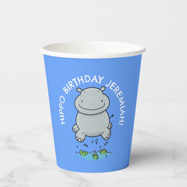 Cute hippo baby personalized cartoon birthday paper cups (Front)