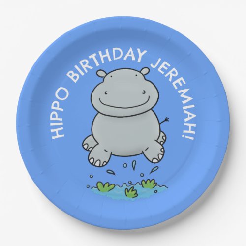 Cute hippo baby personalized cartoon birthday paper plates