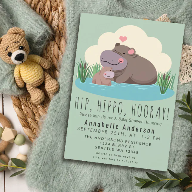 Cute Hippo Baby shower Invitation Zazzle