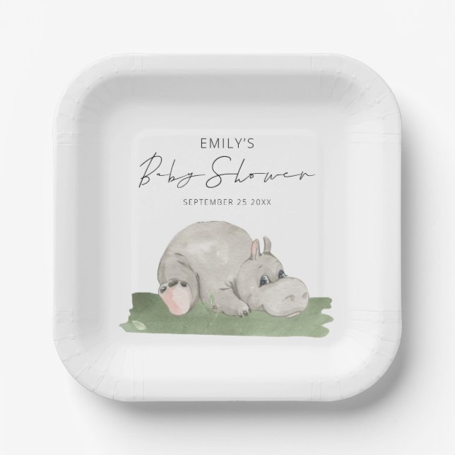 Cute Hippo Baby Shower Napkins Paper Plates (Front)