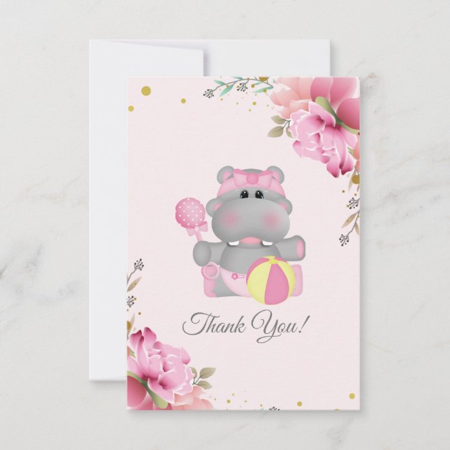 Cute Hippo Baby Shower Thank You Flat Card (Front)