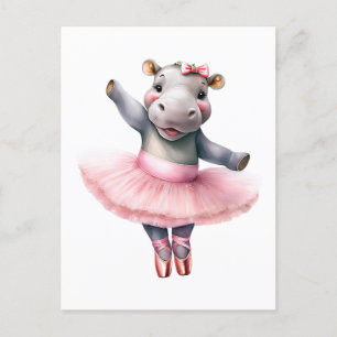 Cute hippo ballerina dancing ballet holiday postcard