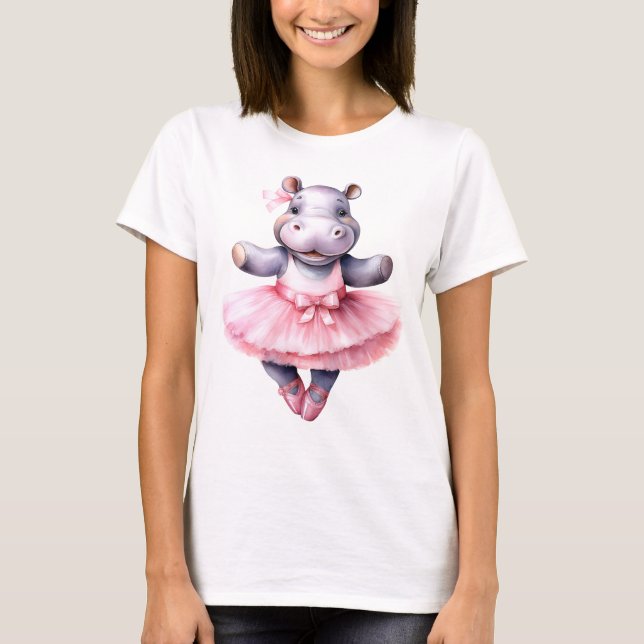 Cute hippo ballerina dancing ballet T-Shirt (Front)