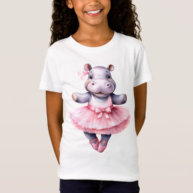 Cute hippo ballerina dancing ballet T-Shirt (Front)