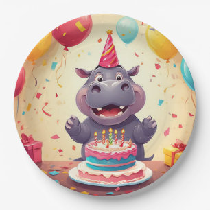 🎂 Cute Hippo Birthday Celebration For Kids Party  Paper Plates