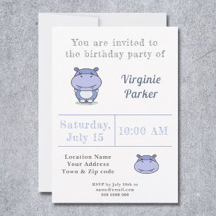 Cute Hippo Birthday Invitation