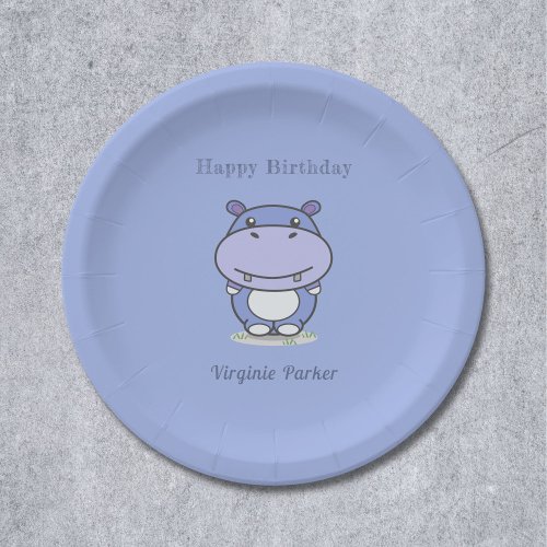 Cute Hippo Birthday Paper Plates