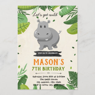 Cute hippo birthday party invitation