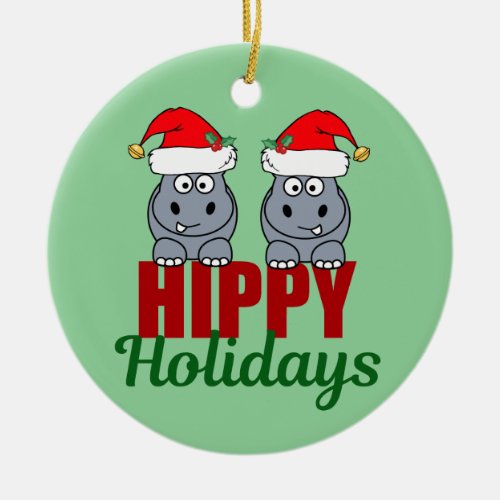 Cute Hippo Christmas  Hippy Holidays Ceramic Ornament