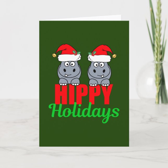 Cute Hippo Christmas Hippy Holidays Holiday Card (Front)