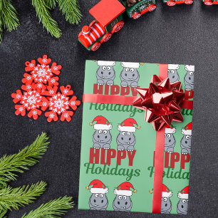 Cute Hippo Christmas Hippy Holidays Wrapping Paper