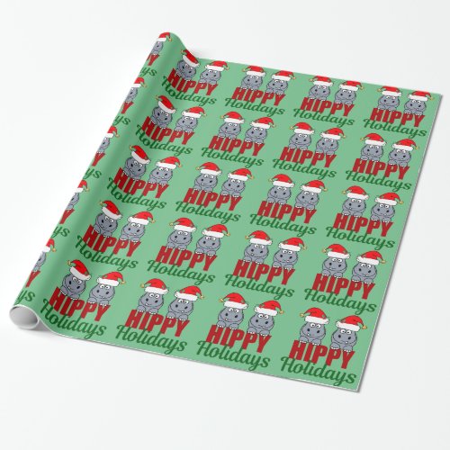 Cute Hippo Christmas Hippy Holidays Wrapping Paper