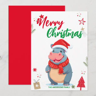 Cute Hippo Christmas tree Holiday women name Card