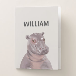 Cute Hippo Custom Name Kids  Pocket Folder