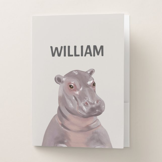 Cute Hippo Custom Name Kids  Pocket Folder (Front)