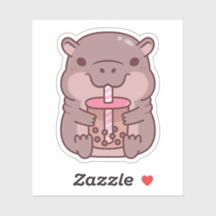 Cute Hippo Drinking Bubble Tea Sticker