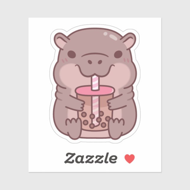 Cute Hippo Drinking Bubble Tea Sticker (Sheet)