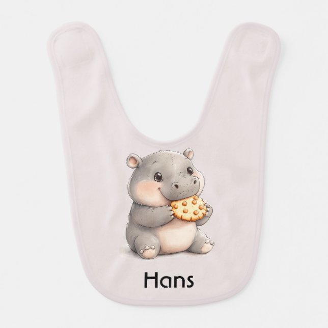 Cute Hippo Eating a Cookie  Baby Bib (Front)