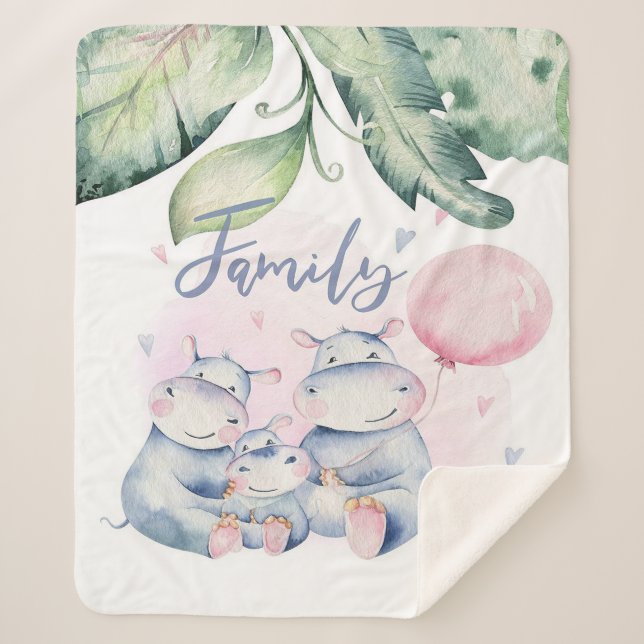 Cute hippo family | Décor gift Sherpa Blanket (Front)