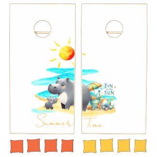 Cute Hippo Fun in the Sun Beach Day Cornhole Set