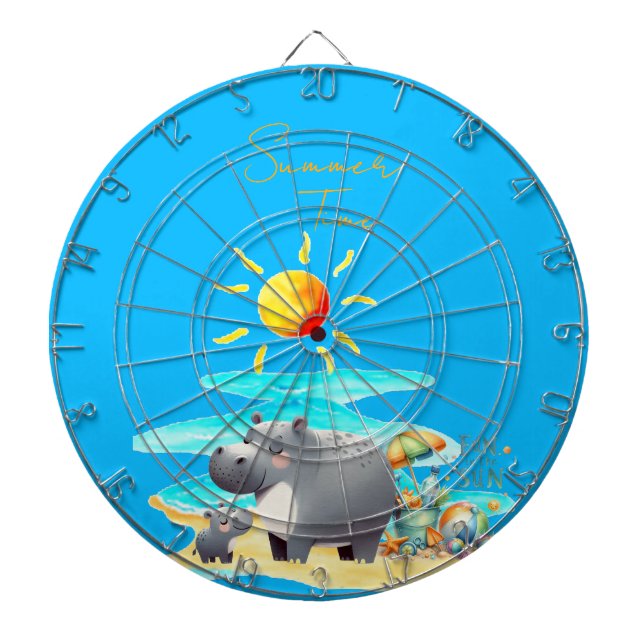 Cute Hippo Fun in the Sun Beach Day Dart Board (Front)