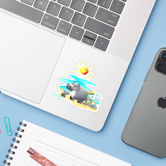 Cute Hippo Fun in the Sun Beach Day Sticker