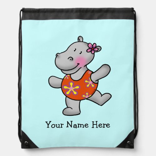 cute hippo girl in swim suit _ just add name drawstring bag
