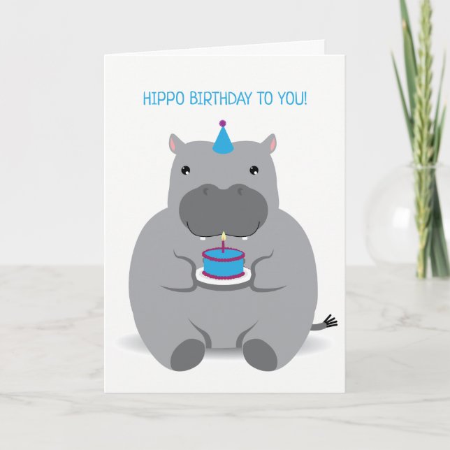 Cute Hippo Happy Birthday Greeting Card (Front)