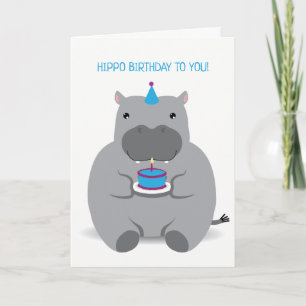 Cute Hippo Happy Birthday Greeting Card