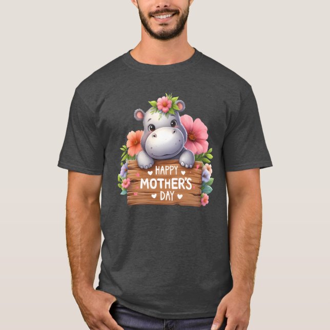 Cute Hippo Happy Mother s Day boy T-Shirt (Front)