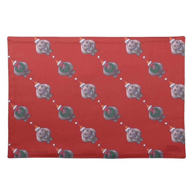 Cute Hippo Heads and Tails Pattern on Red Placemat (Front)