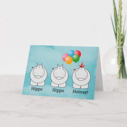 Cute Hippo Hippo Hooray Balloons Birthday Card