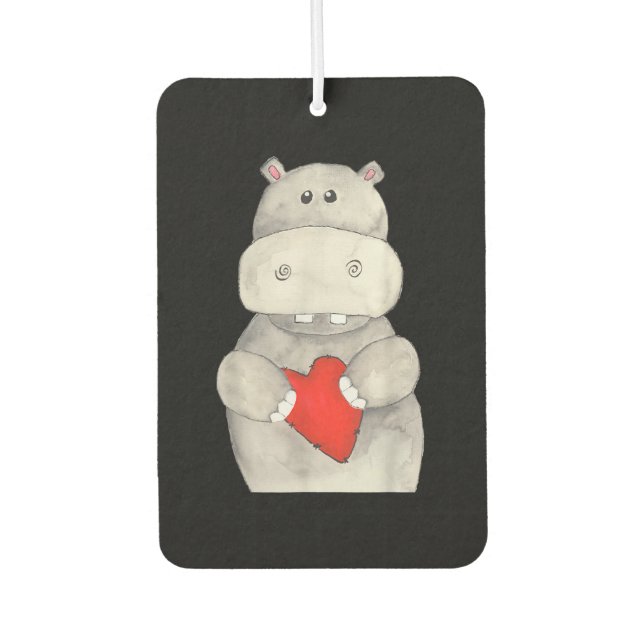Cute Hippo Hippopotamus Holding Heart | Love Hippo Air Freshener (Front)