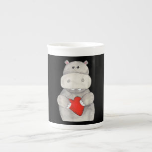 Cute Hippo Hippopotamus Holding Heart Love Hippo Bone China Mug