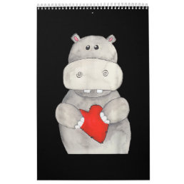 Cute Hippo Hippopotamus Holding Heart | Love Hippo Calendar